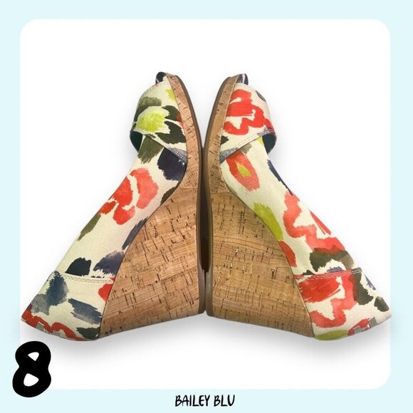 TOMS Stella Tangerine Watercolor Floral Peep Toe Wedge Sandal Heels Shoes 8 New - Picture 4 of 7